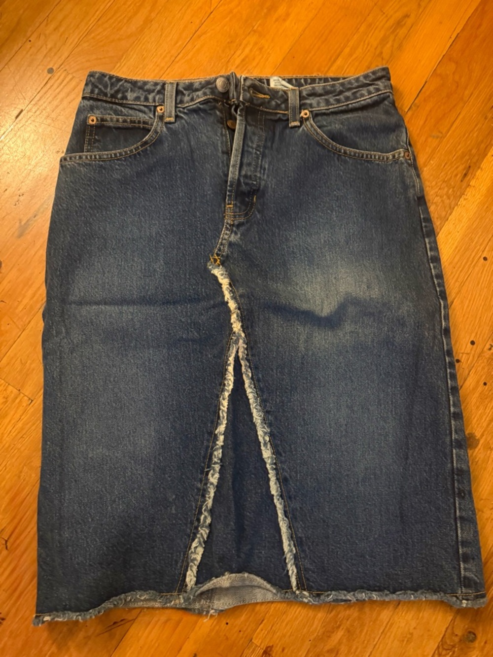 GAP Dark Blue Denim High-Rise Skirt with Front Slit